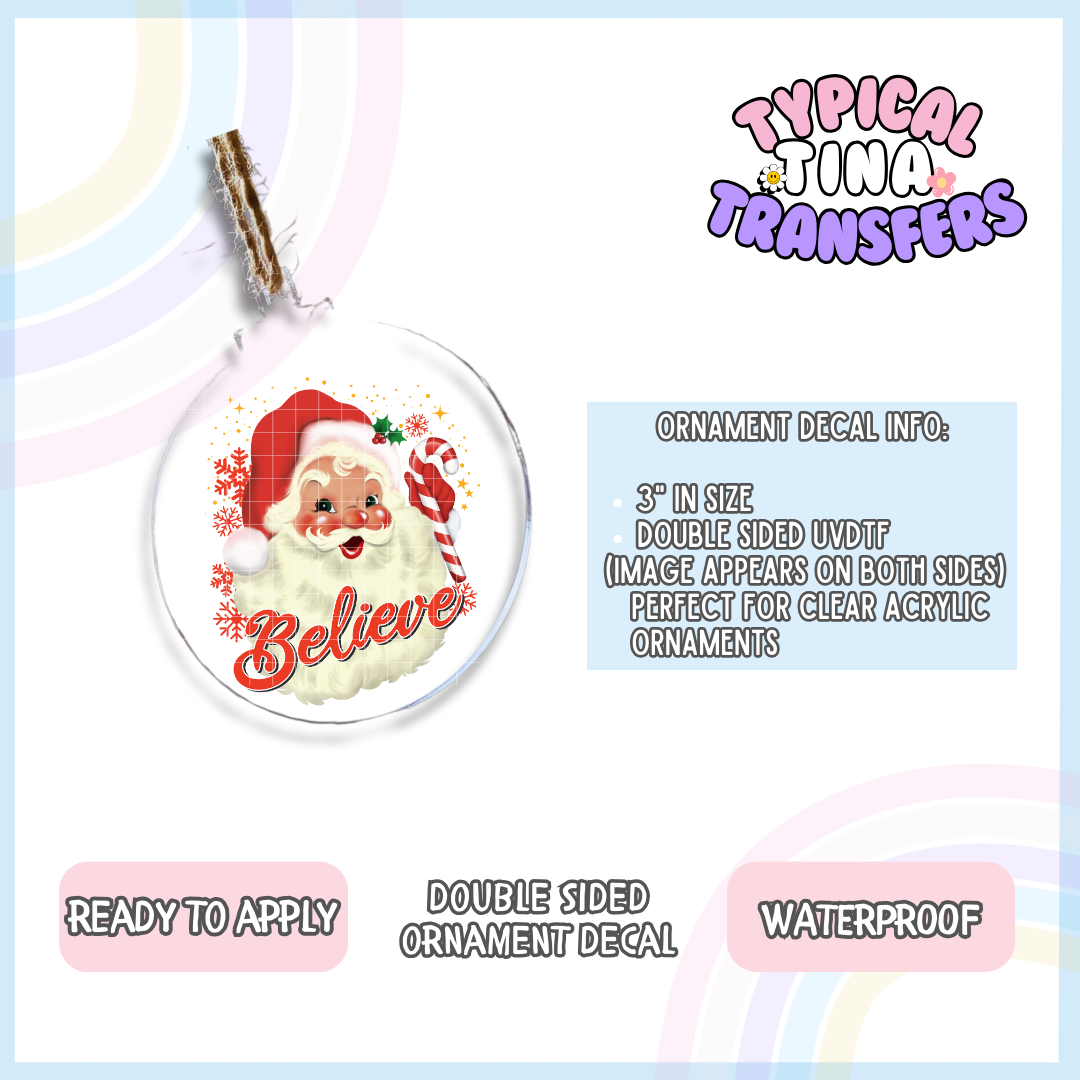 Believe Santa Red | 3" Ornament Decal